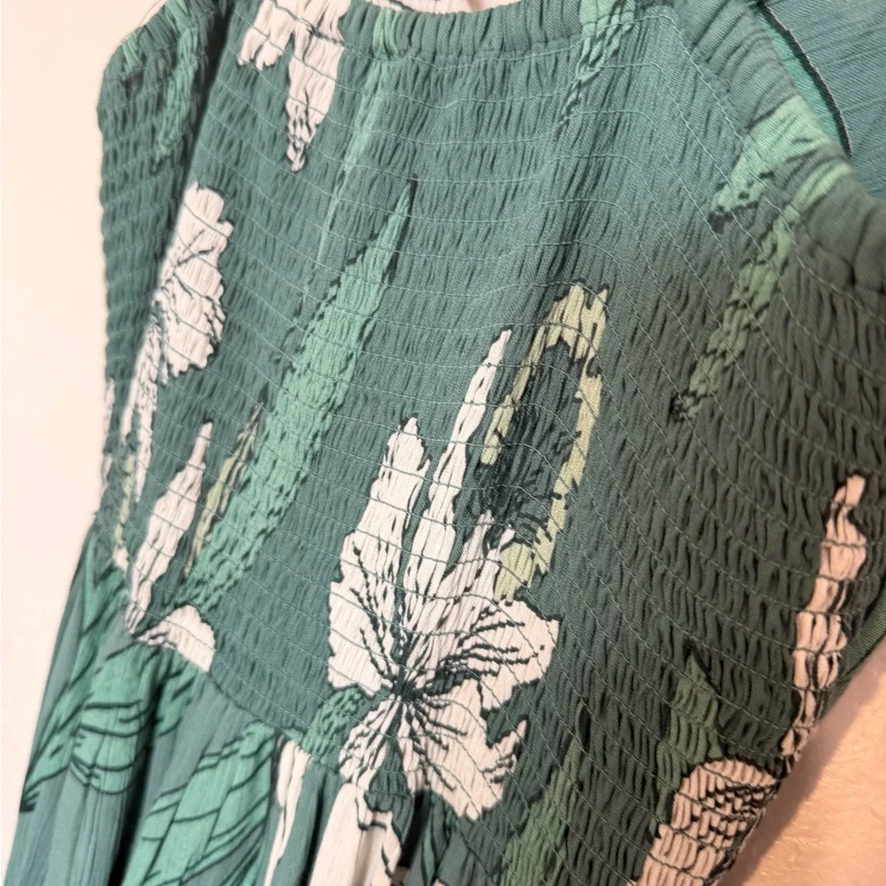 Angie Green Floral Midi Dress Cut Out Center Tropical Print Womens Large - Picture 6 of 6